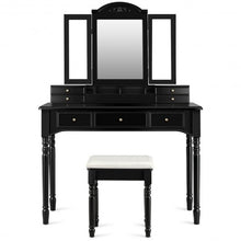 Load image into Gallery viewer, Makeup Dressing Table with Tri-Folding Mirror and Cushioned Stool for Women

