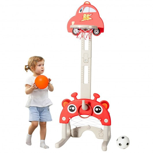 3-in-1 Basketball Hoop for Kids Adjustable Height Playset with Balls-Red
