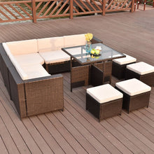 Load image into Gallery viewer, 10 pcs Outdoor Rattan Wicker Furniture Set with a Unique Coffee Table
