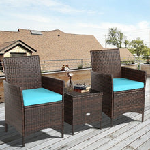 Load image into Gallery viewer, 3Pcs Patio Rattan Furniture Set Cushioned Sofa and Glass Tabletop Deck-Blue
