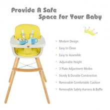 Load image into Gallery viewer, 3 in 1 Convertible Wooden High Chair with Cushion-Yellow
