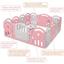 Load image into Gallery viewer, 14-Panel Baby Playpen with Music Box &amp; Basketball Hoop-Pink
