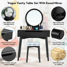 Load image into Gallery viewer, Dressing Table Vanity Makeup Set with Mirror Cushioned Stool Additional Storage
