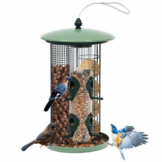 3 in 1 Metal Hanging Wild Bird Feeder Outdoor with 4 Feeding Ports and Perches