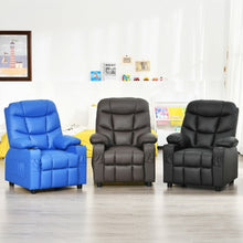 Load image into Gallery viewer, PU Leather Kids Recliner Chair with Cup Holders and Side Pockets-Blue
