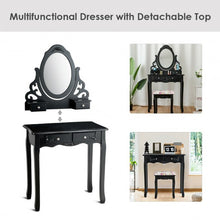 Load image into Gallery viewer, 4 Drawers Vanity Wood Makeup Dressing Table Set with Mirror-Black
