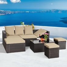 Load image into Gallery viewer, 5-Piece Rattan Patio Furniture Set Adjustable Sofa Cushioned Ottoman
