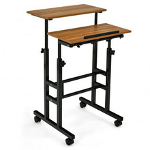 Load image into Gallery viewer, Height Adjustable Mobile Standing Desk with rolling wheels for office and home-Walnut
