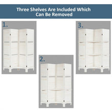 Load image into Gallery viewer, 4 Panel Folding Room Divider Screen with 3 Display Shelves-White
