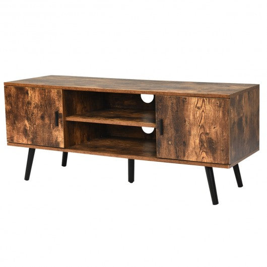 Industrial TV Stand with Storage Cabinets-Coffee