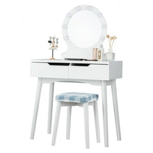 Load image into Gallery viewer, Dressing Table with Large Round Mirror and 8 Light Bulbs for Bedroom-White

