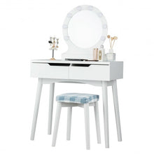 Load image into Gallery viewer, Dressing Table with Large Round Mirror and 8 Light Bulbs for Bedroom-White
