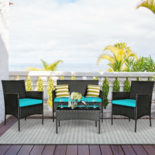 Load image into Gallery viewer, 4 Pcs Patio Rattan Cushioned Sofa Furniture Set w/Tempered Glass Coffee Table
