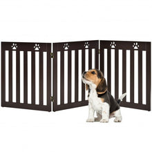 Load image into Gallery viewer, 24&quot; Folding Wooden Freestanding Dog Gate w/360° Flexible Hinge for Pet-Espresso
