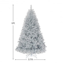 Load image into Gallery viewer, 6ft Hinged Unlit Artificial Silver Tinsel Christmas Tree Holiday w/ Metal Stand
