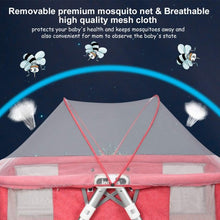 Load image into Gallery viewer, 2 in 1 Foldable Crib with Detachable &amp; Thicken Mattress-Pink
