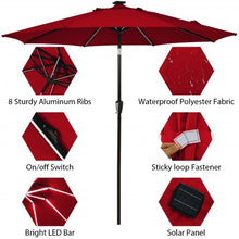 Load image into Gallery viewer, 9Ft Solar LED Market Umbrella with Aluminum Crank Tilt 16 Strip Lights-Wine
