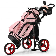 Load image into Gallery viewer, 3 Wheels Folding Golf Push Cart with Seat Scoreboard and Adjustable Handle-Red

