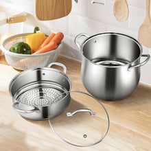 Load image into Gallery viewer, 2-Tier Steamer Pot Saucepot Stainless Steel with Tempered Glass Lid
