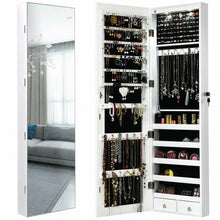 Load image into Gallery viewer, Wall and Door Mounted Mirrored Jewelry Cabinet with Lights-White
