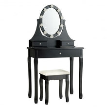 Load image into Gallery viewer, 3 Drawers Lighted Mirror Vanity Dressing Table Stool Set-Black
