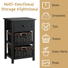 Load image into Gallery viewer, 3 Layer 1 Drawer Nightstand End Table with 2 Baskets-Black
