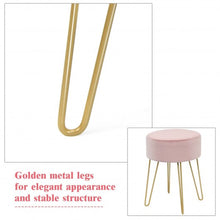 Load image into Gallery viewer, Round Velvet Ottoman Footrest Stool Side Table Dressing Chair w/ Metal Legs-Pink
