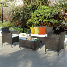 Load image into Gallery viewer, 4 pcs Patio Garden Rattan Furniture Set Coffee Table Cushioned Sofa
