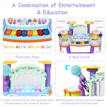 Load image into Gallery viewer, 3 in 1 Kids Piano Keyboard Drum Set with Music Fountain
