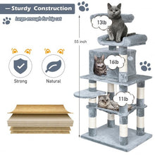 Load image into Gallery viewer, 55&quot; Multi-Level Kitten Activity Tower with Hammock-Light Gray
