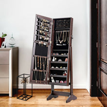Load image into Gallery viewer, Jewelry Cabinet Stand Mirror Armoire with Large Storage Box-Brown
