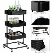 Load image into Gallery viewer, 3-Tier Metal Rolling Storage Cart Mobile Organizer with Adjustable Shelves-Black
