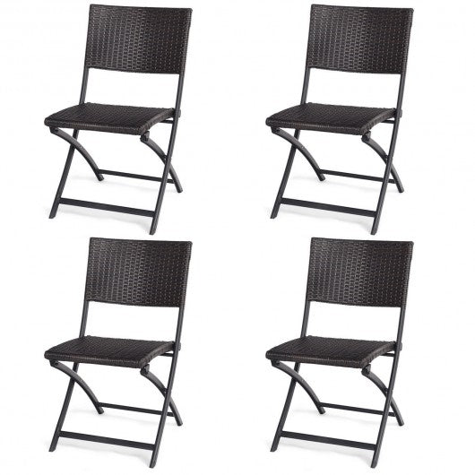 4 pcs Patio Folding Back Rattan Camping Garden Chair