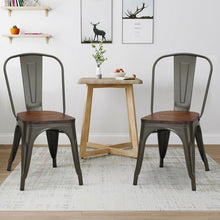 Load image into Gallery viewer, Set of 4 Stackable Tolix Style Metal Wood Dining Chair-Gun
