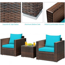 Load image into Gallery viewer, 3 Pcs Patio Conversation Rattan Furniture Set with Cushion-Turquoise
