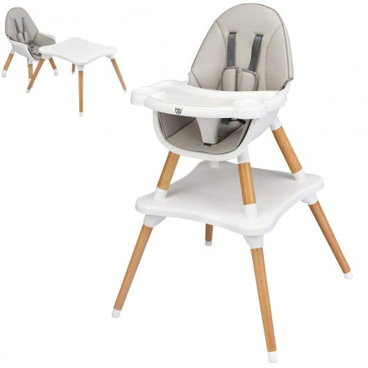 4-in-1 Baby Wooden Convertible High Chair -Gray