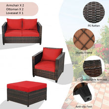 Load image into Gallery viewer, 5 Pcs Patio Cushioned Rattan Furniture Set-Red
