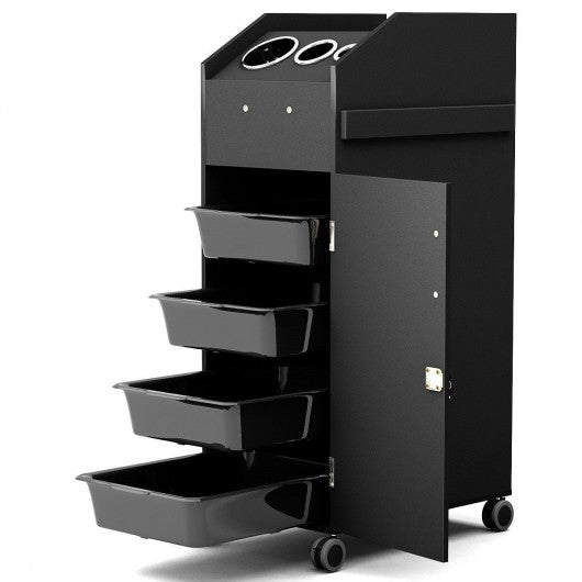 Black Salon Trolley Cart with 4 Storage Trays-Black