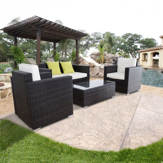 4 pcs Patio Mix Brown Wicker Rattan Sofa Furniture Set