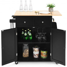 Load image into Gallery viewer, Rubber Wood Countertop Rolling Kitchen Island Cart-Black
