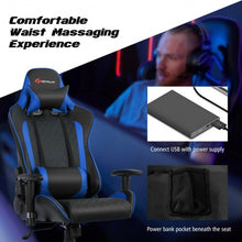 Load image into Gallery viewer, Massage Gaming Chair with Lumbar Support and Headrest-Blue
