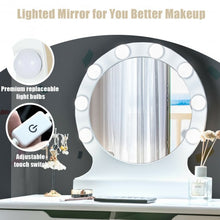 Load image into Gallery viewer, Dressing Table with Large Round Mirror and 8 Light Bulbs for Bedroom-White
