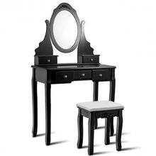 Load image into Gallery viewer, Wooden Vanity Set with 360� Rotating Oval Mirror and Cushioned Stool-Black
