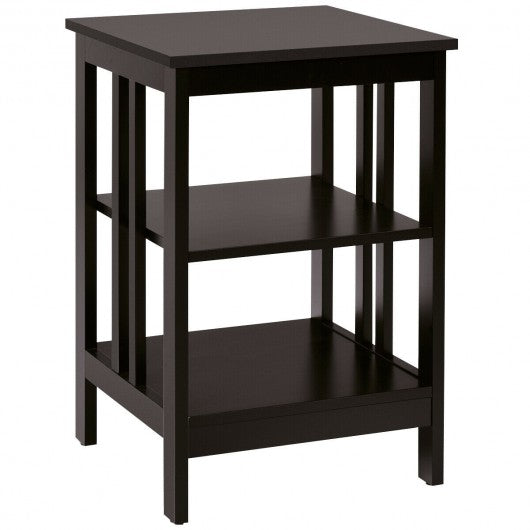 3-tier Side Table Nightstand with Stable Structure-Espresso