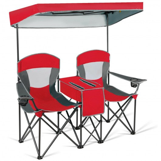 Portable Folding Camping Canopy Chairs w/ Cup Holder-Red