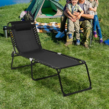 Load image into Gallery viewer, Folding Heightening Design Beach Lounge Chair with Pillow for Patio-Black
