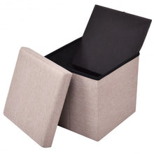 Load image into Gallery viewer, Folding Storage Square Footrest Ottoman-Beige
