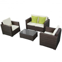 Load image into Gallery viewer, 4PC Brown Wicker Rattan Sofa Furniture Set Patio Garden Lawn Cushioned Seat
