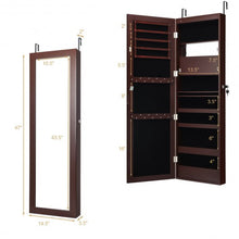 Load image into Gallery viewer, Lockable Wall Door Mounted Mirror Jewelry Cabinet w/LED Lights-Brown

