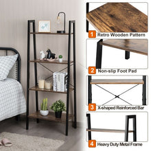 Load image into Gallery viewer, 4-Tier Ladder Shelf Ladder Bookcase Bookshelf Display Rack Plant Stand
